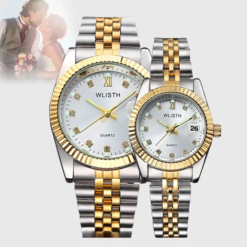 Women's Gold Silver Quartz Couple Watches Waterproof — feature 3