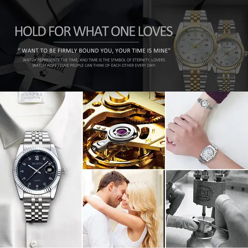 Women's Gold Silver Quartz Couple Watches Waterproof — feature 7