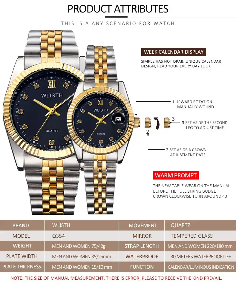 Women's Gold Silver Quartz Couple Watches Waterproof — feature 9
