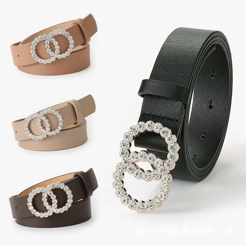 White Rhinestone Double Circle Belt for Women - Image 4