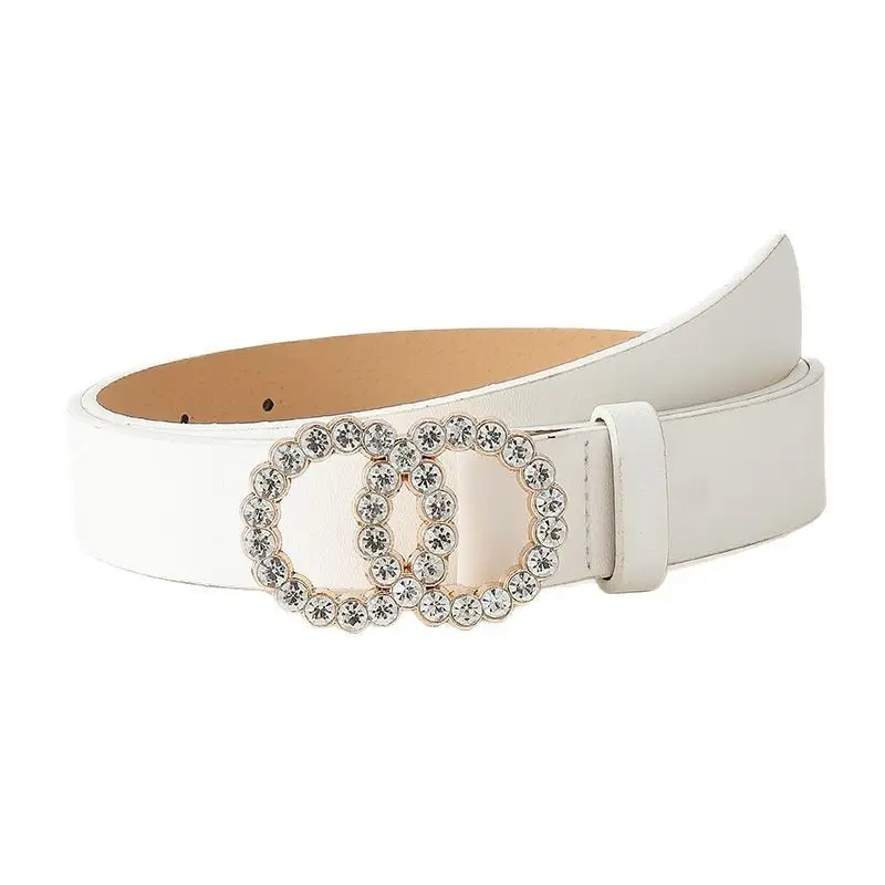 White Rhinestone Double Circle Belt for Women - Image 6