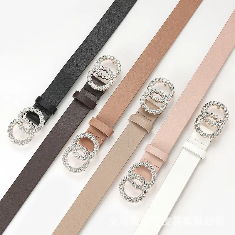 White Rhinestone Double Circle Belt for Women — feature 3