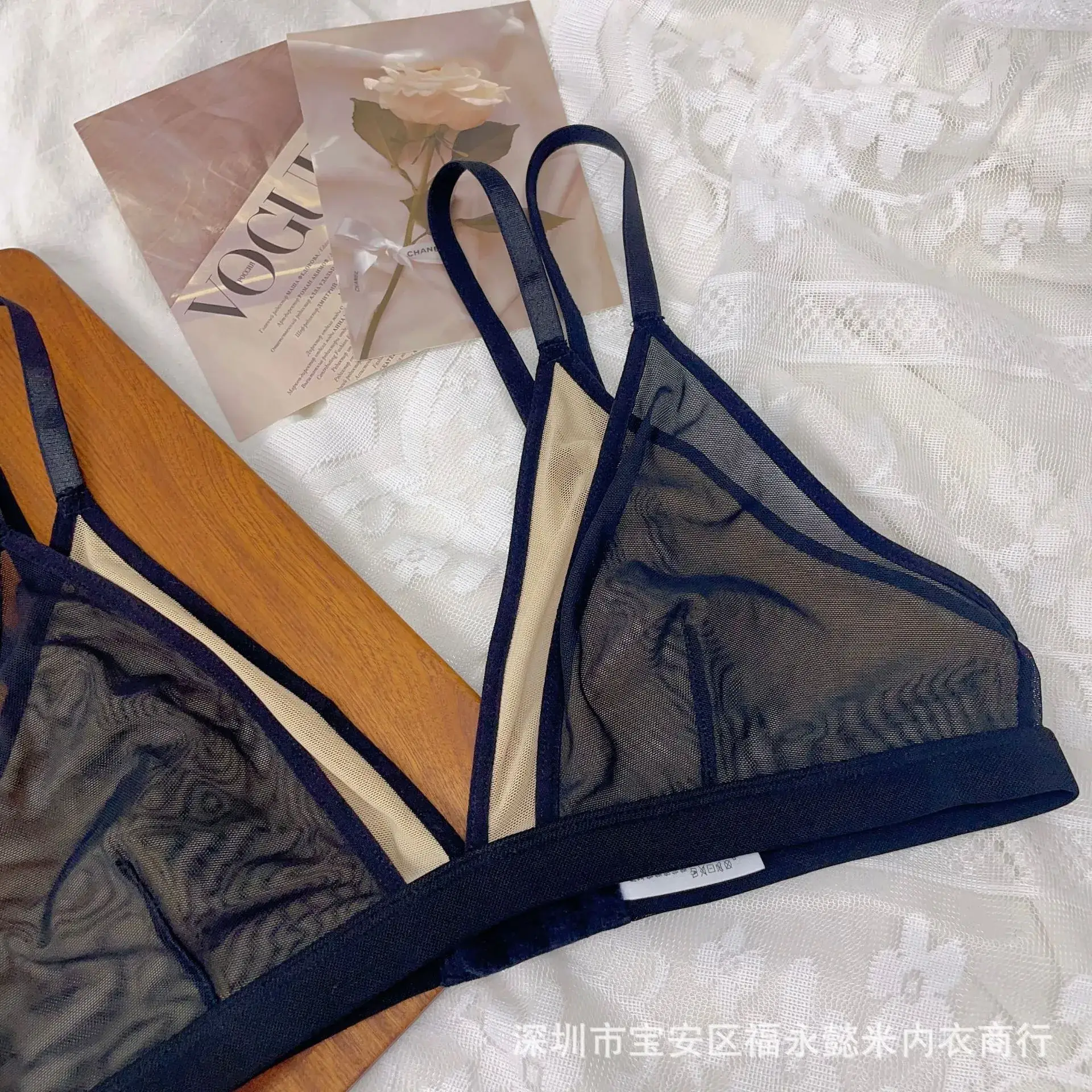Women's Mesh Triangle Cup Bra Navy Blue - Image 2