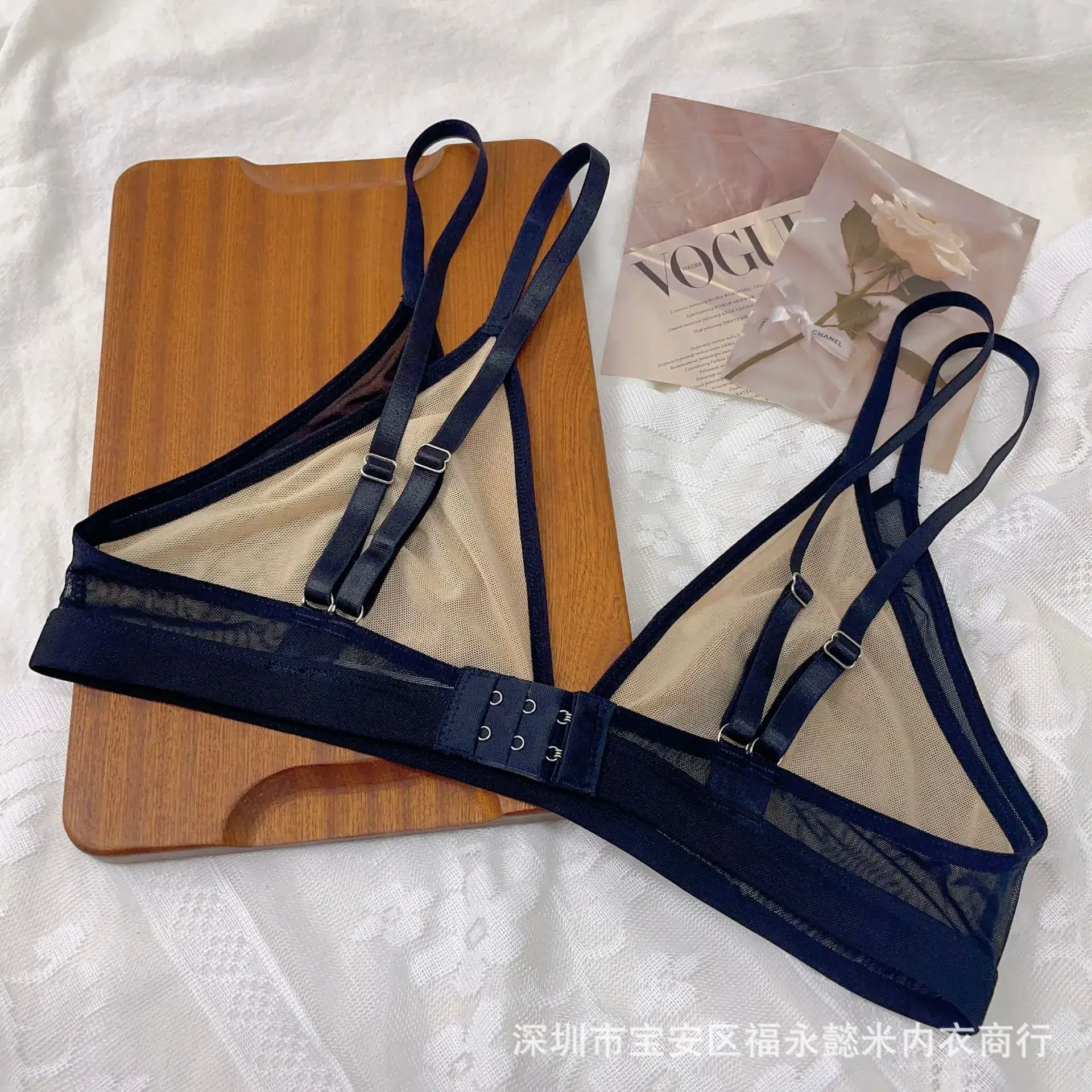 Women's Mesh Triangle Cup Bra Navy Blue - Image 4