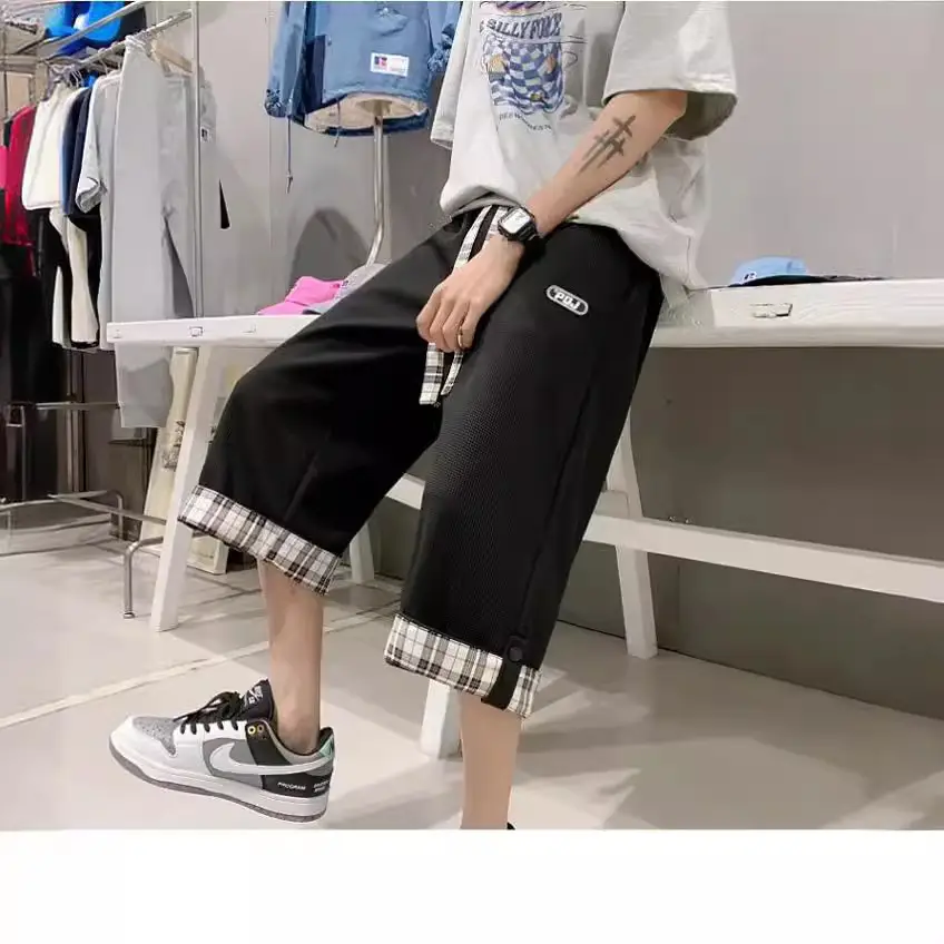 Men Grey Plaid Cuffed Shorts Basketball Plus Size