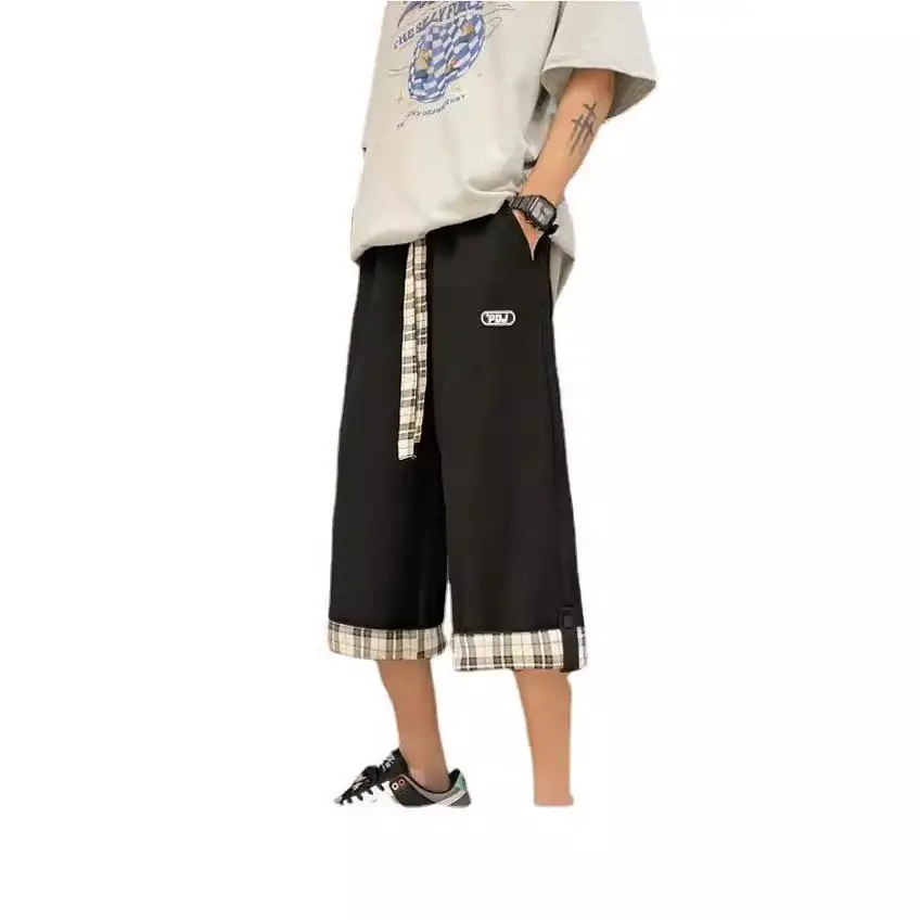 Men Grey Plaid Cuffed Shorts Basketball Plus Size