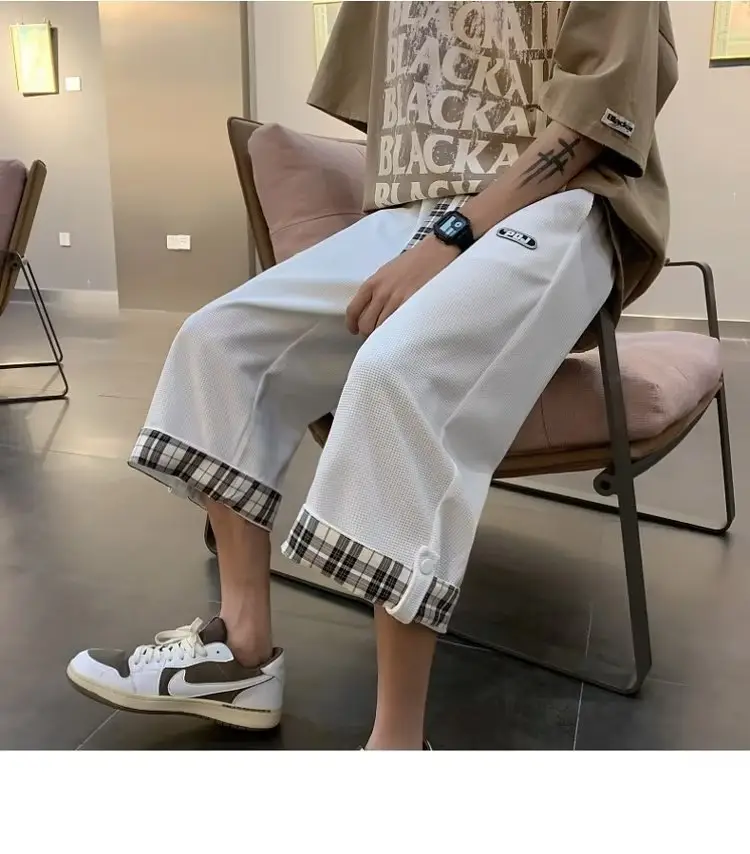 Men Grey Plaid Cuffed Shorts Basketball Plus Size — feature 10