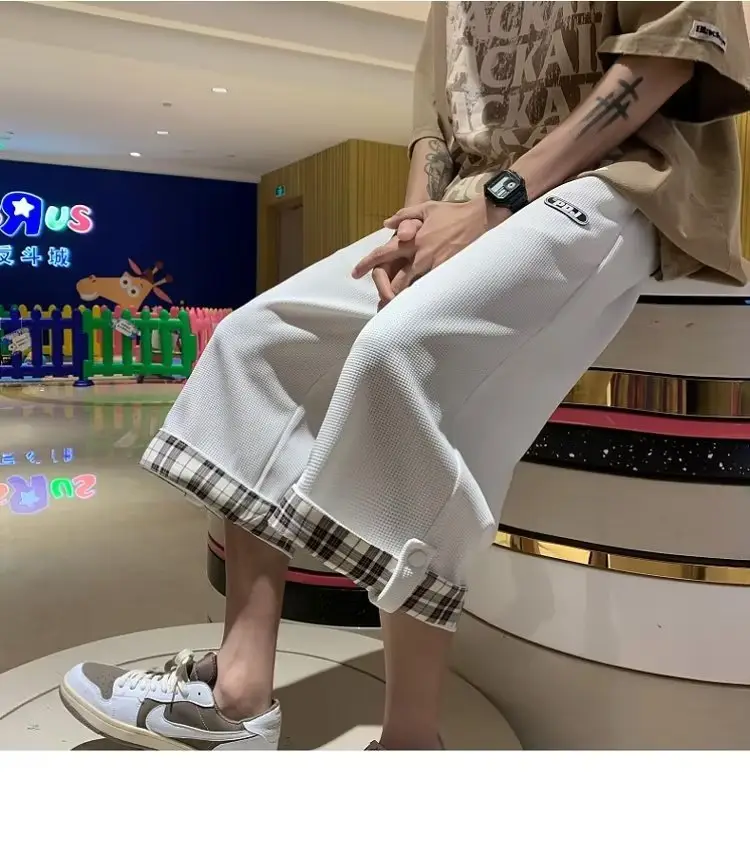 Men Grey Plaid Cuffed Shorts Basketball Plus Size — feature 11