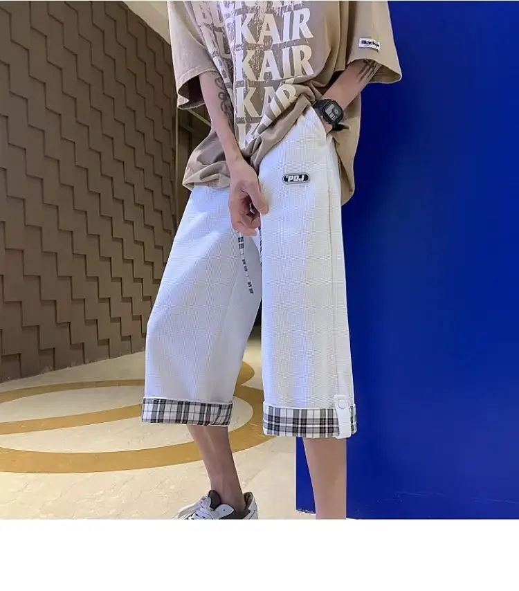 Men Grey Plaid Cuffed Shorts Basketball Plus Size — feature 13
