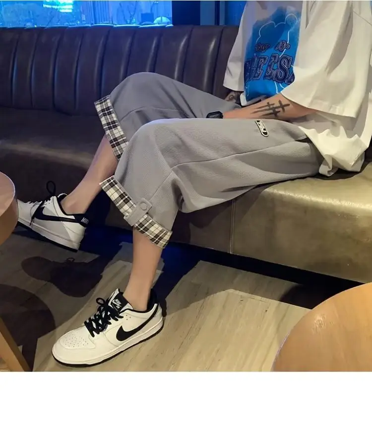Men Grey Plaid Cuffed Shorts Basketball Plus Size — feature 15