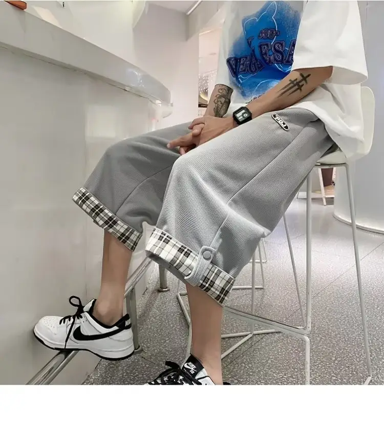 Men Grey Plaid Cuffed Shorts Basketball Plus Size — feature 18