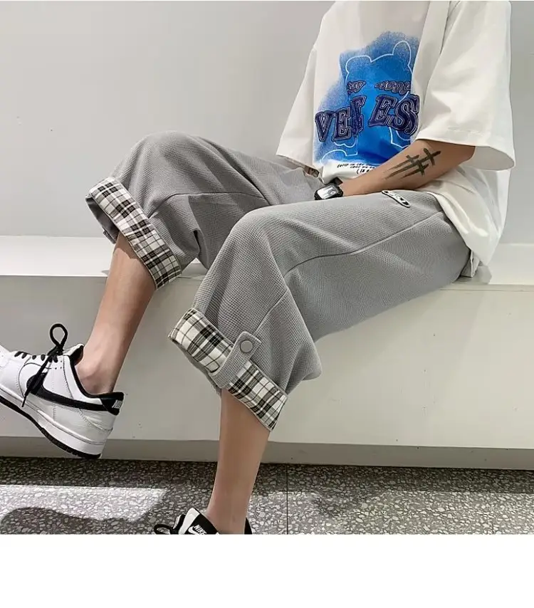 Men Grey Plaid Cuffed Shorts Basketball Plus Size — feature 19