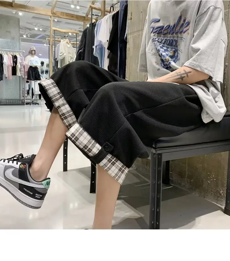 Men Grey Plaid Cuffed Shorts Basketball Plus Size — feature 5