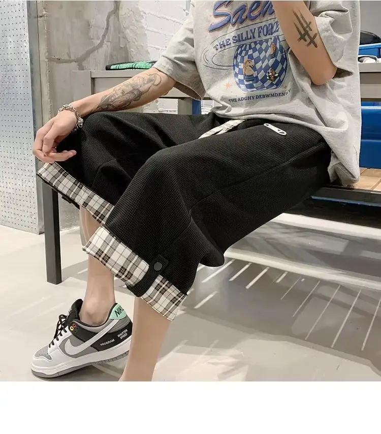 Men Grey Plaid Cuffed Shorts Basketball Plus Size — feature 6