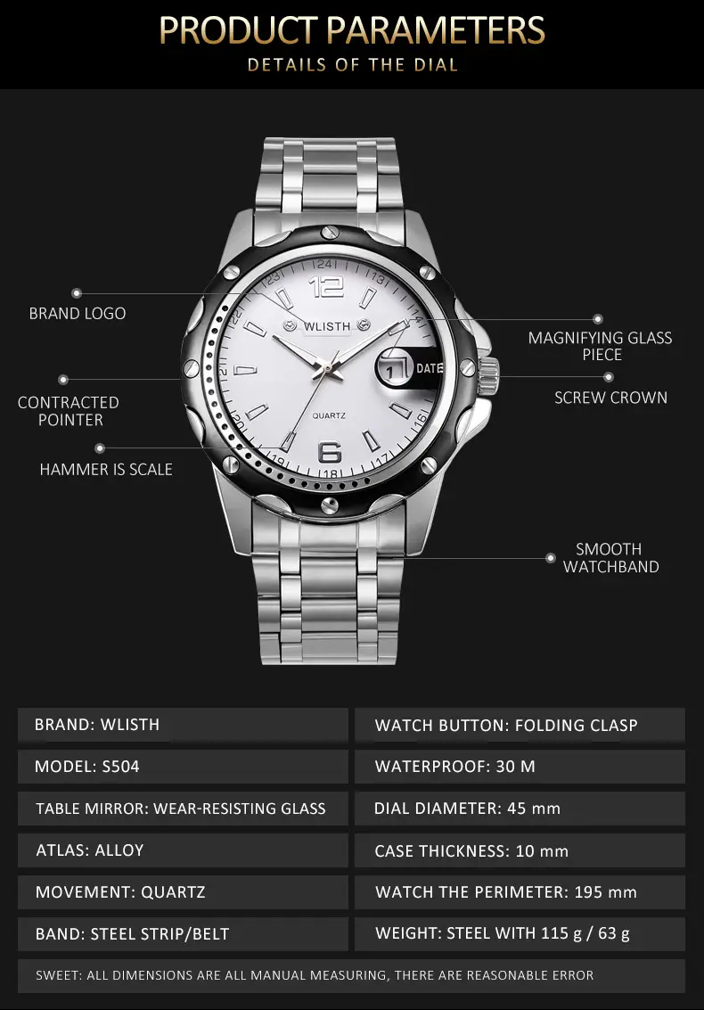 Men's Stainless Steel Waterproof Calendar Watch — feature 3
