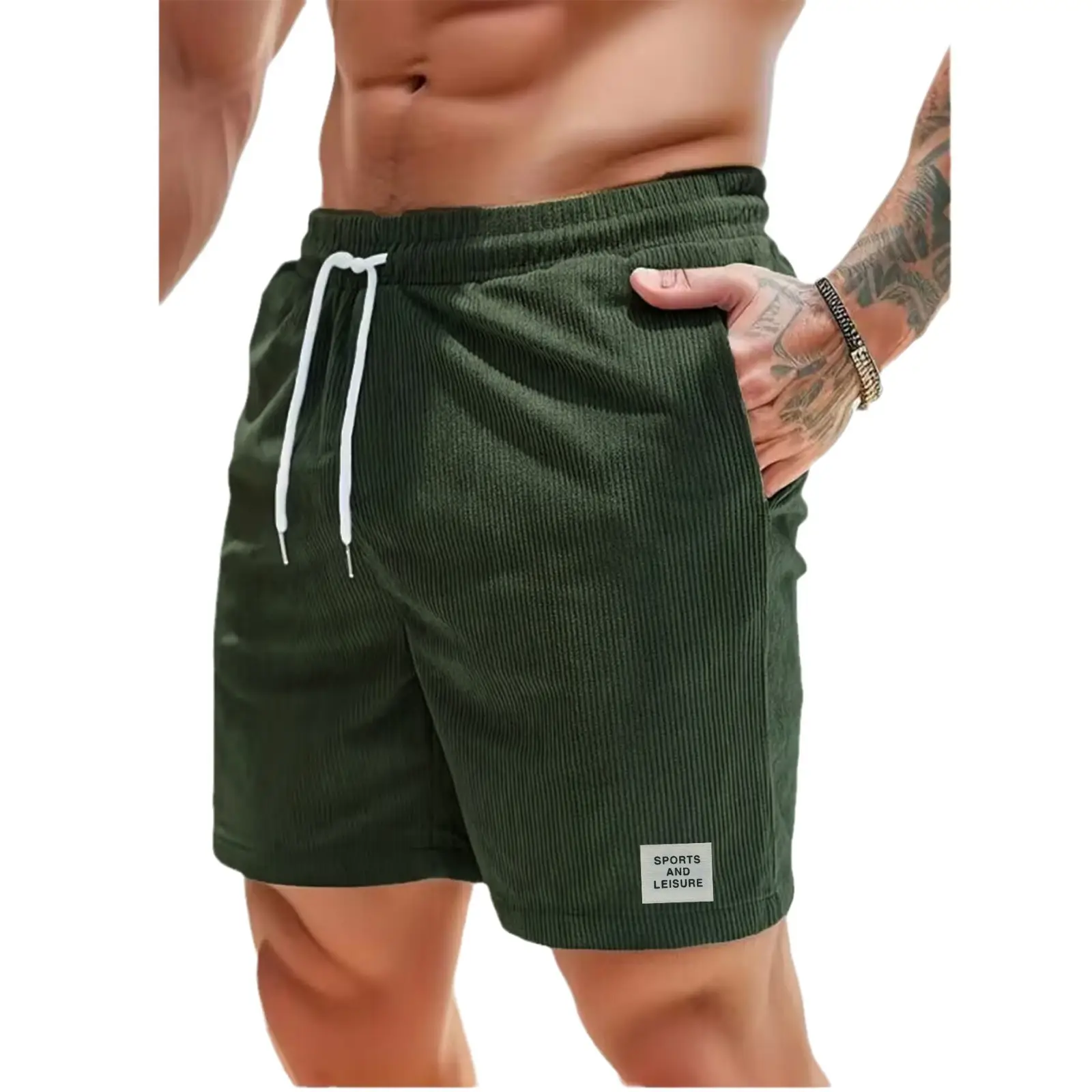 Men's Beige Lace-up Shorts with Drawstring Waist