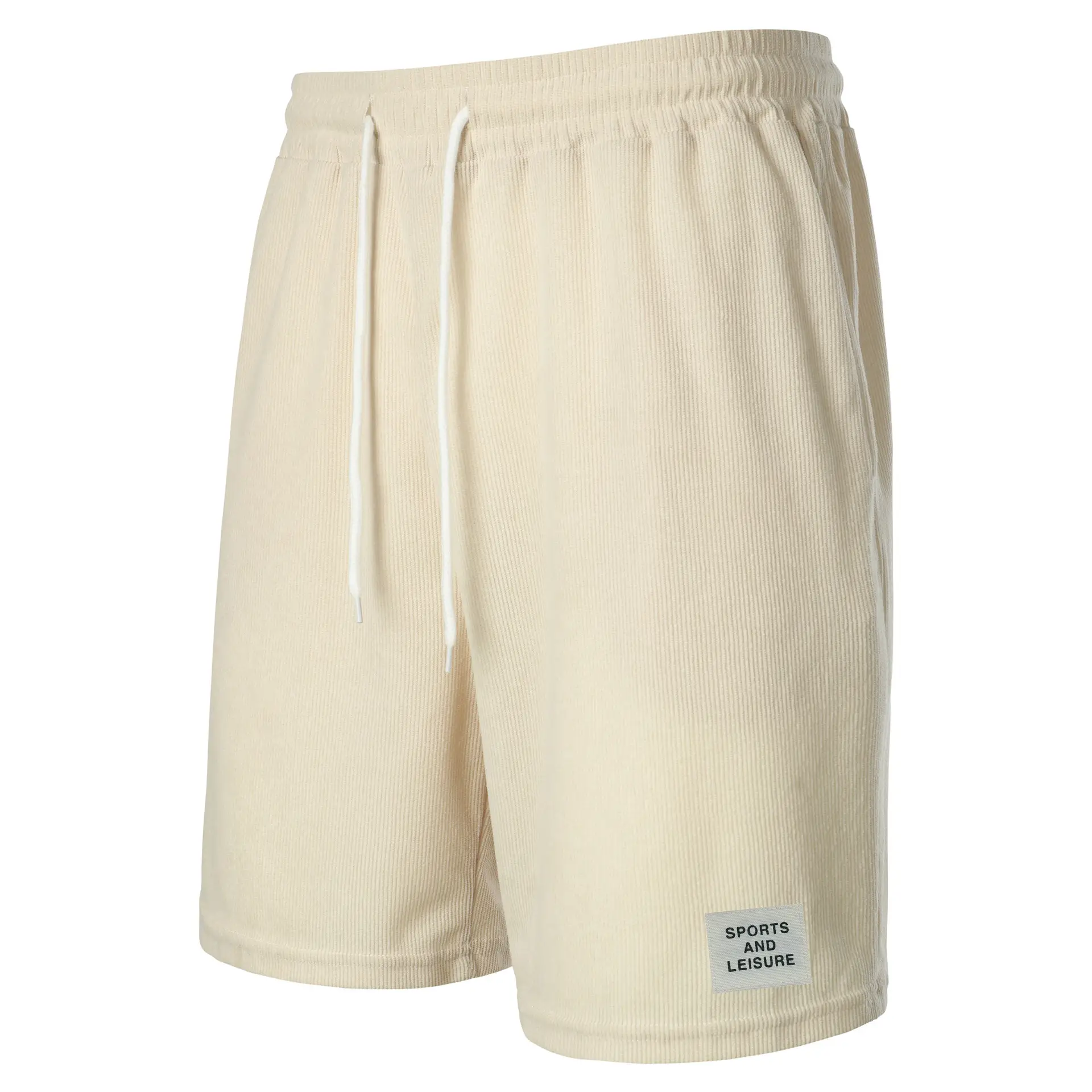 Men's Beige Lace-up Shorts with Drawstring Waist — feature 42