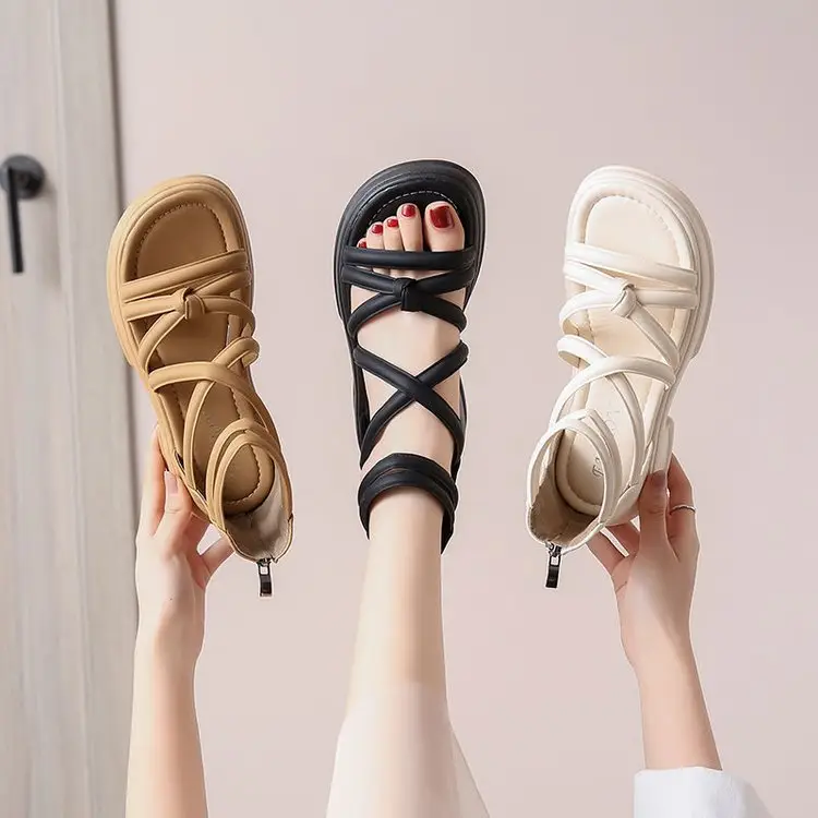 Sandals Women's Summer Outer Wear 2024 New Thick Sole Roman Shoes Fairy Style Dress Thick Heel Beach Sandals — feature 10