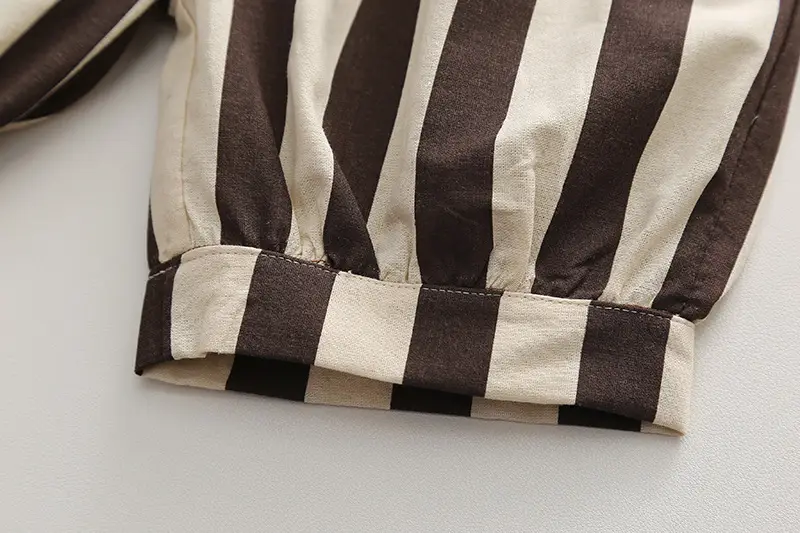 Boys T-Shirt Shorts Set Brown Striped 2024 Summer — feature 10