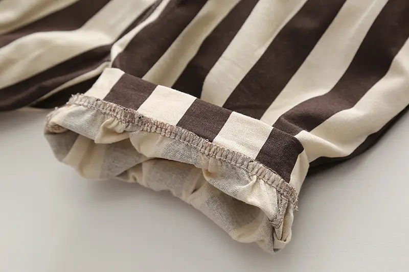 Boys T-Shirt Shorts Set Brown Striped 2024 Summer — feature 11