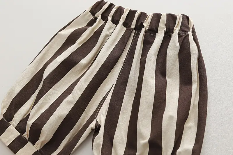 Boys T-Shirt Shorts Set Brown Striped 2024 Summer — feature 12