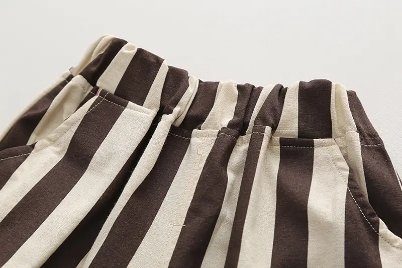 Boys T-Shirt Shorts Set Brown Striped 2024 Summer — feature 8