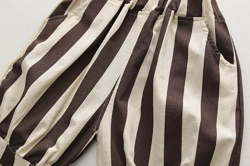 Boys T-Shirt Shorts Set Brown Striped 2024 Summer — feature 9