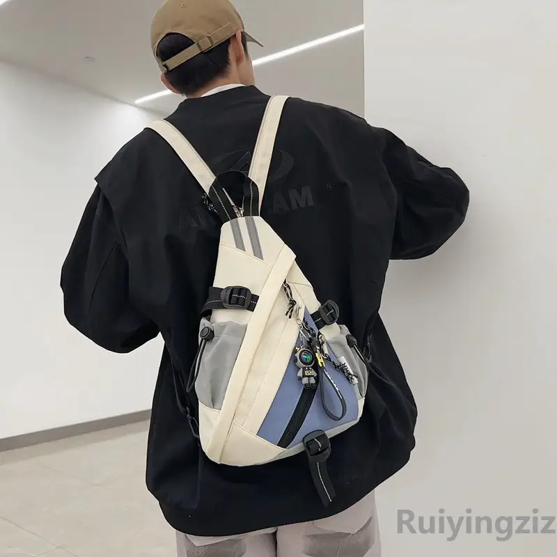 College Student Travel Backpack Black Beige Multi Zip - Image 6