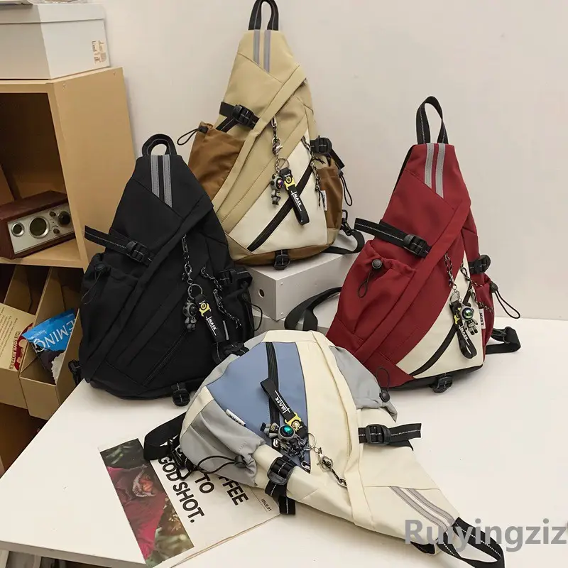 College Student Travel Backpack Black Beige Multi Zip - Image 8