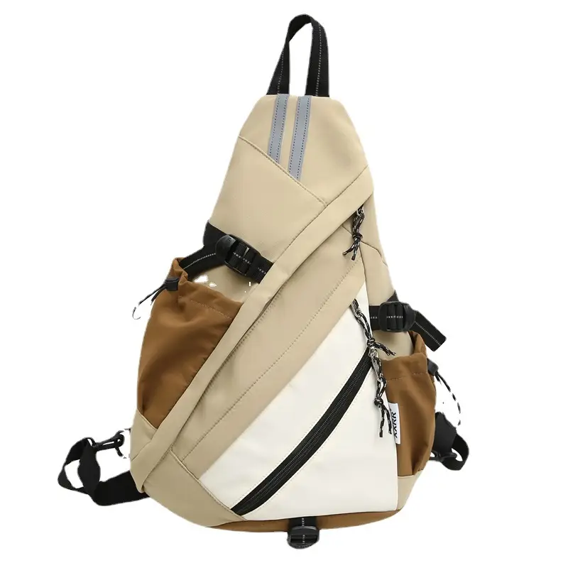 College Student Travel Backpack Black Beige Multi Zip - Image 9