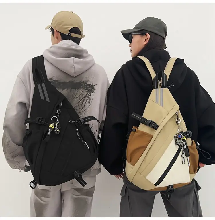 College Student Travel Backpack Black Beige Multi Zip — feature 10