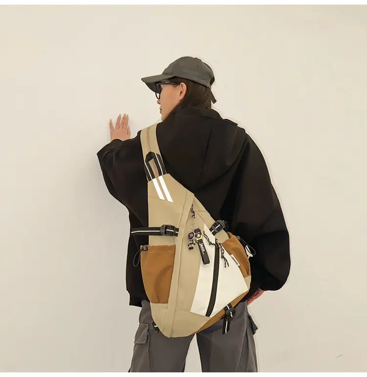 College Student Travel Backpack Black Beige Multi Zip — feature 13
