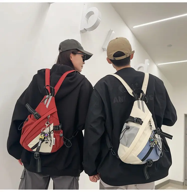 College Student Travel Backpack Black Beige Multi Zip — feature 14