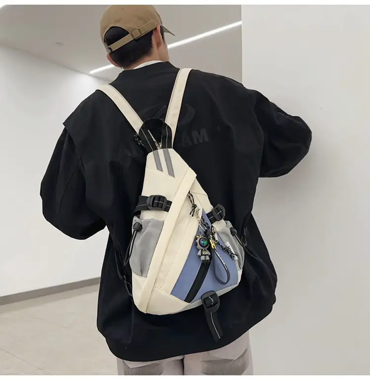 College Student Travel Backpack Black Beige Multi Zip — feature 20