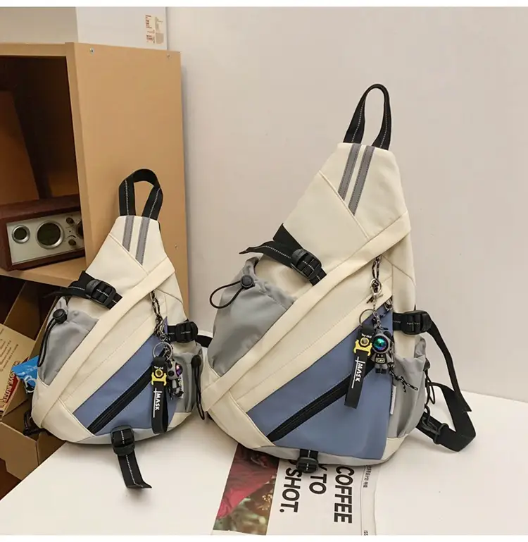 College Student Travel Backpack Black Beige Multi Zip — feature 24