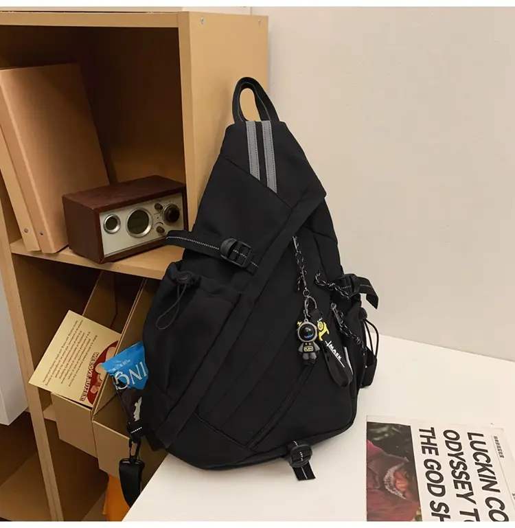 College Student Travel Backpack Black Beige Multi Zip — feature 27