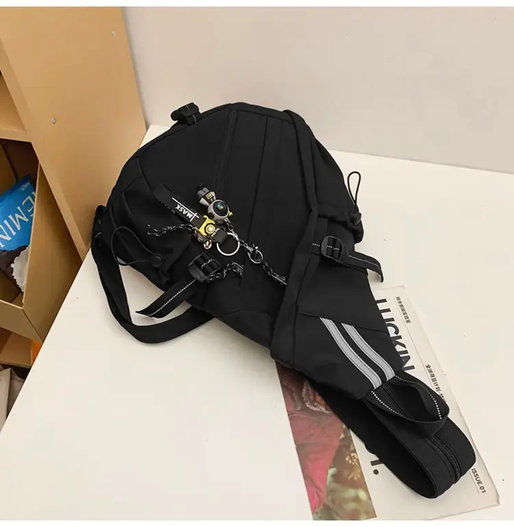 College Student Travel Backpack Black Beige Multi Zip — feature 31