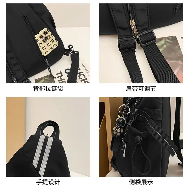 College Student Travel Backpack Black Beige Multi Zip — feature 33