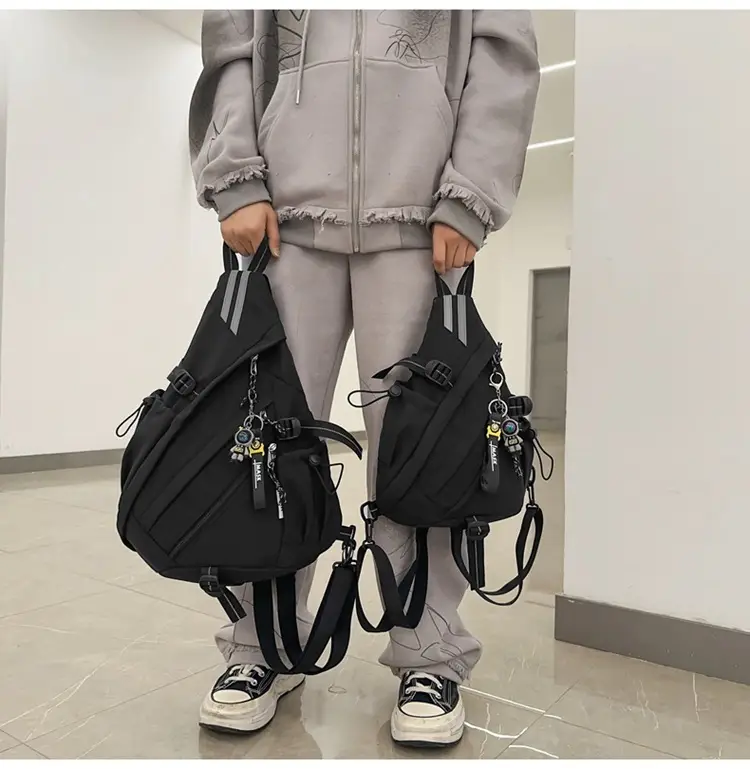College Student Travel Backpack Black Beige Multi Zip — feature 5