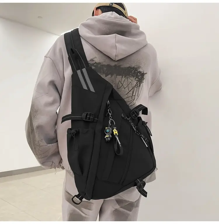 College Student Travel Backpack Black Beige Multi Zip — feature 6