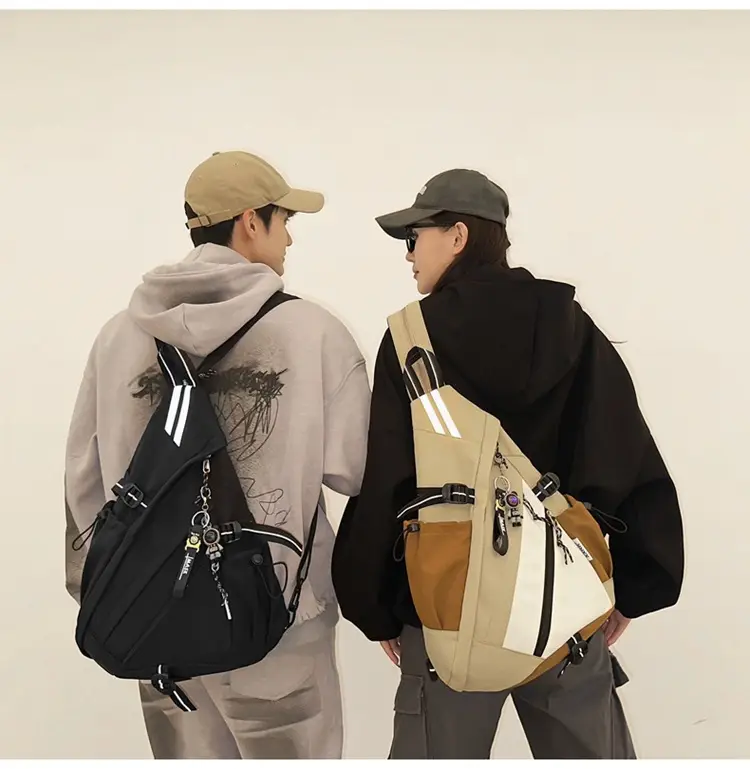 College Student Travel Backpack Black Beige Multi Zip — feature 9