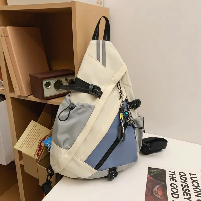 College Student Travel Backpack Black Beige Multi Zip - Image 4