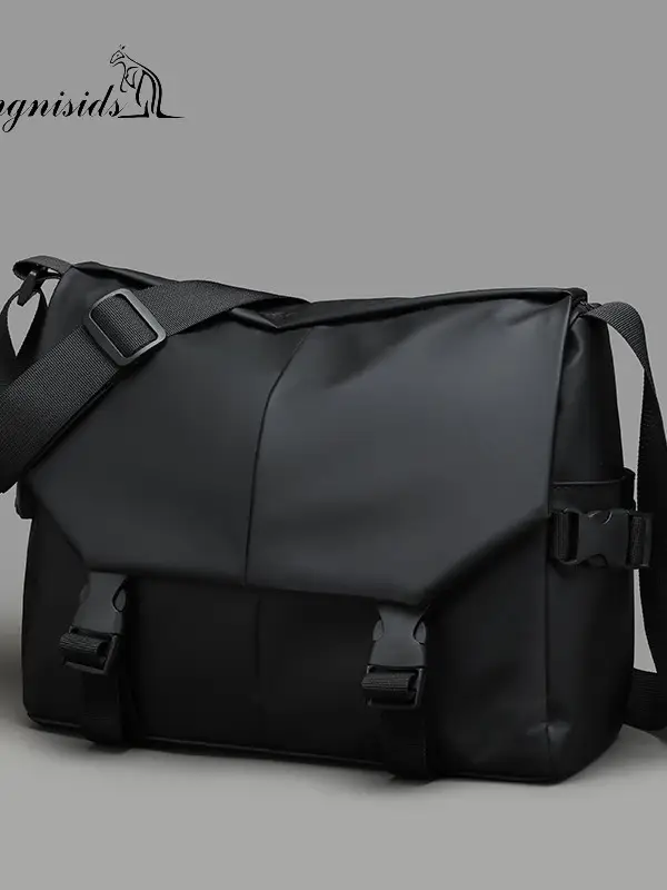 Men's Water Resistant Crossbody Bag Black Oxford Cloth - Image 4