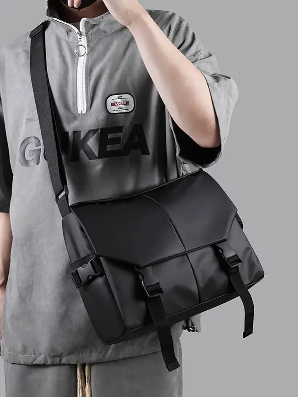 Men's Water Resistant Crossbody Bag Black Oxford Cloth - Image 5