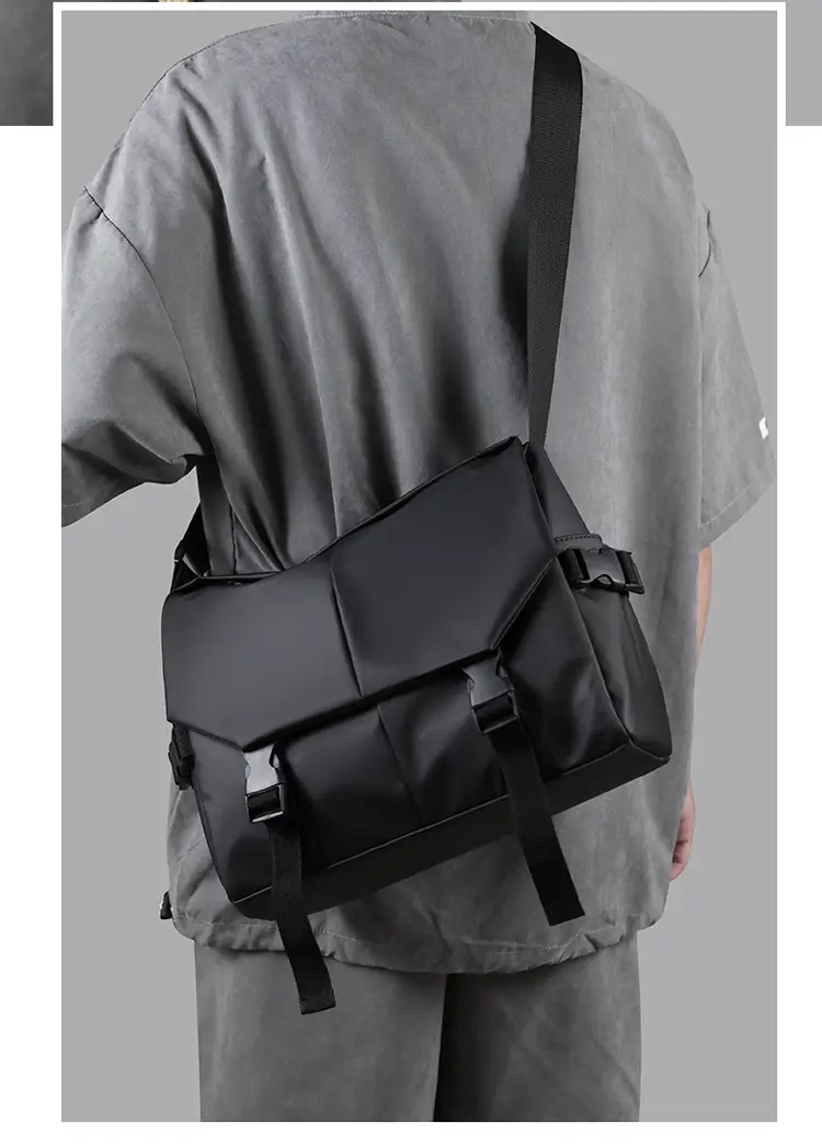Men's Water Resistant Crossbody Bag Black Oxford Cloth — feature 16