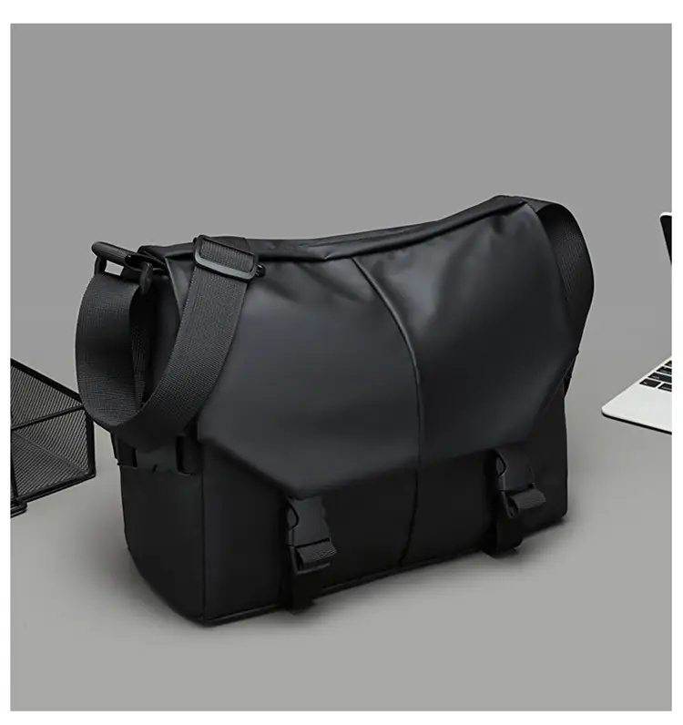 Men's Water Resistant Crossbody Bag Black Oxford Cloth — feature 20