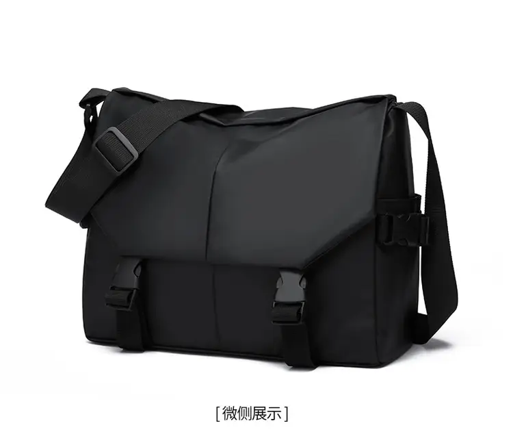 Men's Water Resistant Crossbody Bag Black Oxford Cloth — feature 22