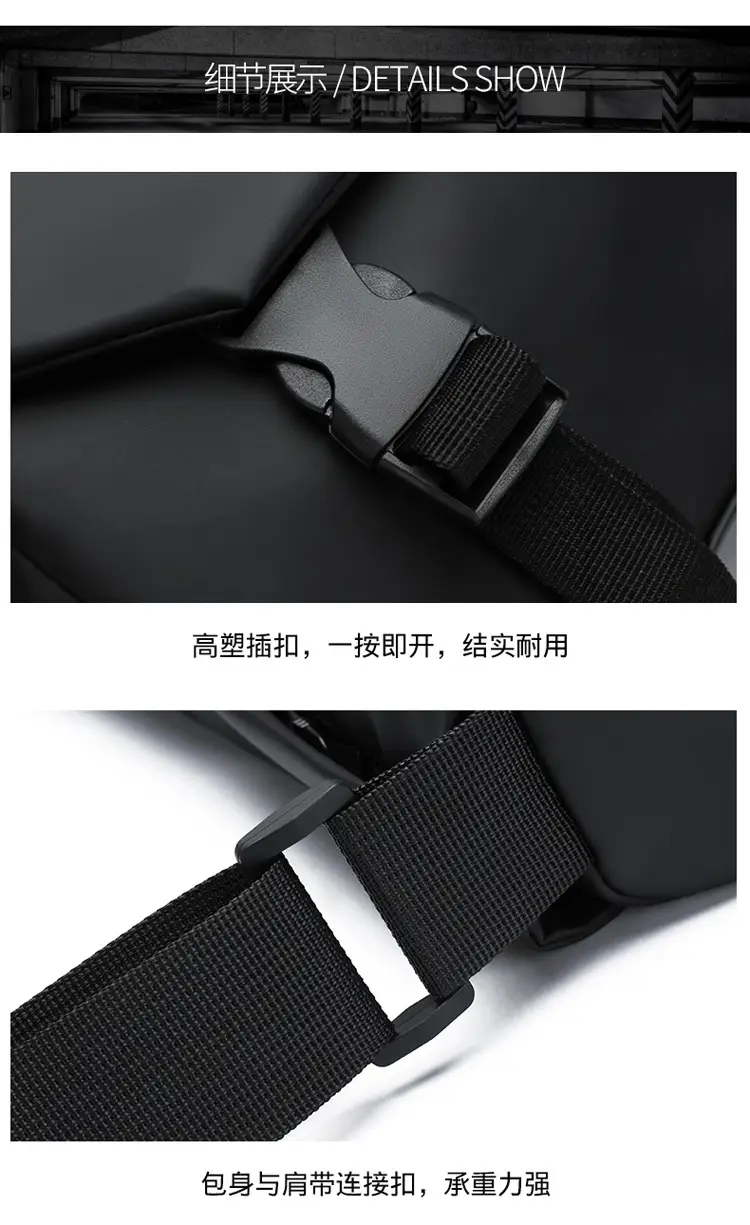 Men's Water Resistant Crossbody Bag Black Oxford Cloth — feature 27