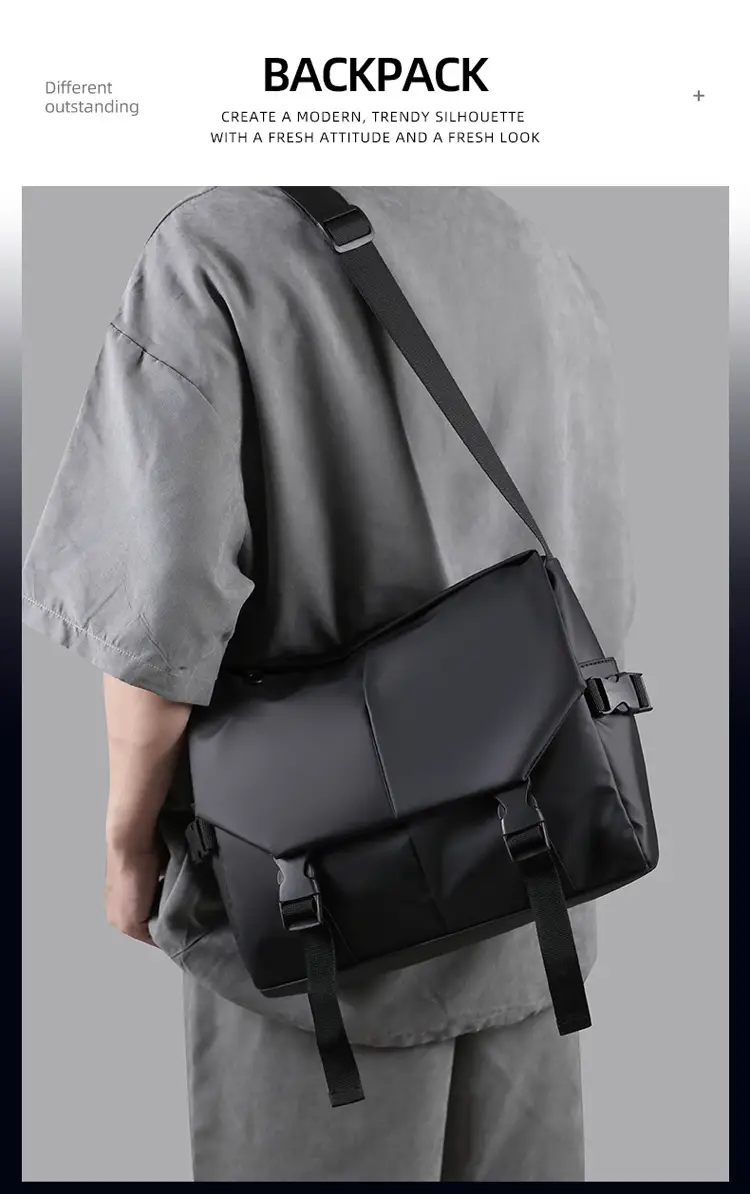 Men's Water Resistant Crossbody Bag Black Oxford Cloth — feature 3