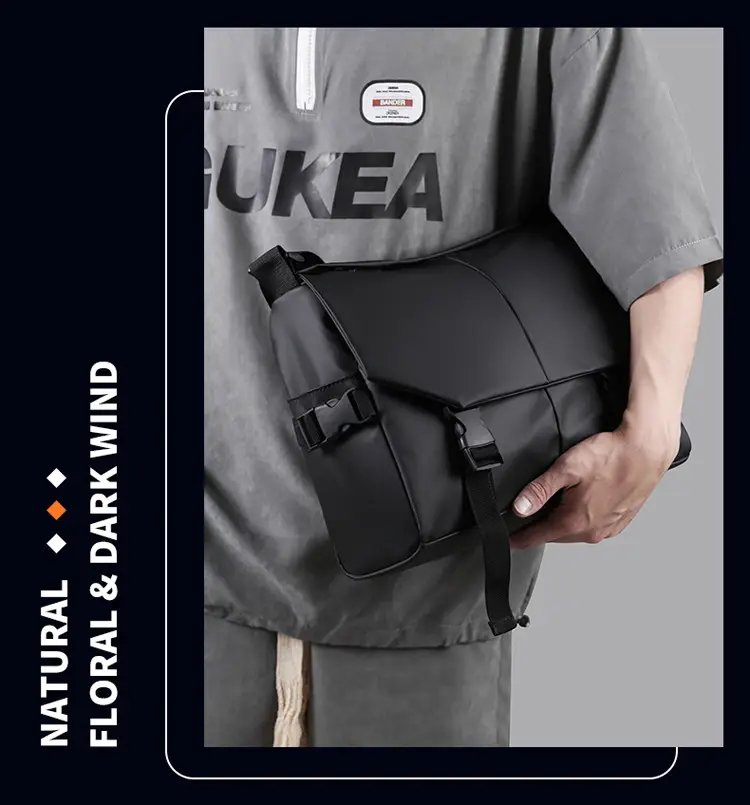 Men's Water Resistant Crossbody Bag Black Oxford Cloth — feature 4